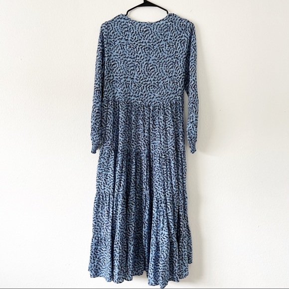 Zara blue printed midi tiered long sleeve dress blogger fav size small - Picture 8 of 8